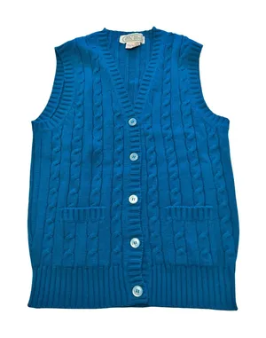 Vintage E.V. Ltd‎ Blue Cable Knit Cardigan Vest Womens Large V-Neck Button Front thumbnail 1
