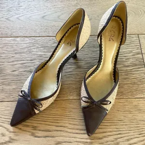 BCBG Paris Tan and Brown 90s vintage heels with Bows thumbnail 3