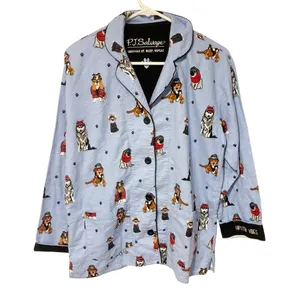 PJ Salvage Pajama Top Hipster Dogs Eyeglasses‎ Button Size XS thumbnail 1