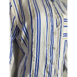 Cotélac Acoté Blue & Gold Striped Button Down Blouse French Designer Size XS/S‎ thumbnail 5