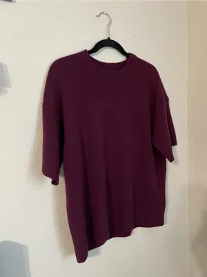J. Crew Lambs Wool Oversized Sweater Tee Shirt Short Sleeve Size XS Burgundy thumbnail 6