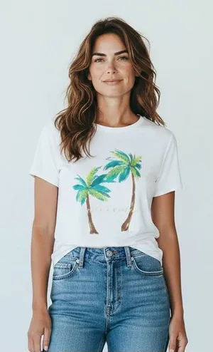 Kate Spade Broome Street “I Need A Vacation” White Palm Tree Graphic Tee thumbnail 1