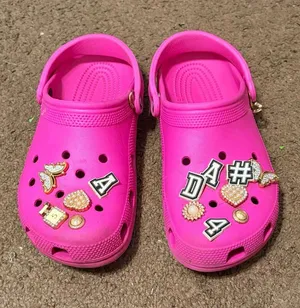 Unisex Crocs Classic Hot Pink Clogs with Bling Jibbitz Size 10 Womens 8 Mens thumbnail 1
