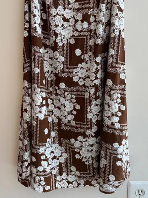 Paper Heart Anthropologie Chocolate Brown Floral Linen Maxi Dress, Size Large thumbnail 5