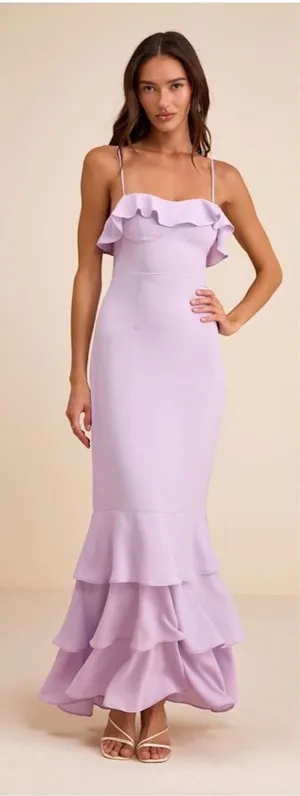 Lulus Lively Evenings Lavender Sleeveless Tiered Maxi Dress Size Large Formal thumbnail 1
