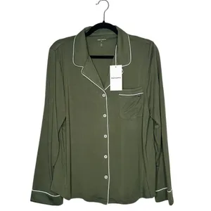 NWT Cozy Earth Bamboo Stretch Knit Classic Long Sleeve Pajama Top Olive Green M thumbnail 2