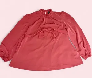 SHEIN Maternity Coral Pink/Salmon Tie-Front Belt Blouse thumbnail 1