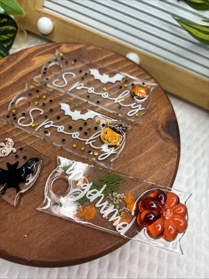 Handmade Clear Halloween Acrylic Keychains - Spooky Pumpkins & Bats thumbnail 3