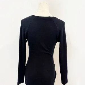 Free People Ginger Dress Size XS Black Cozy Knit Tie Waist‎ V Neck Mini Bodycon thumbnail 7