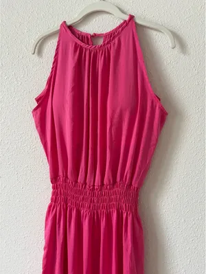 Shebird Emma Dress Pink Satin Size 3 / Small Medium Colorful Party Comfy Midi thumbnail 3