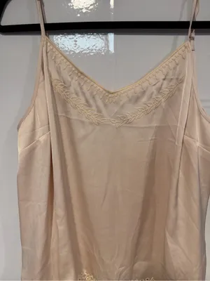 Women's Cabi Satin looking Embroidered Cream Lace-Trim Cami Top thumbnail 2