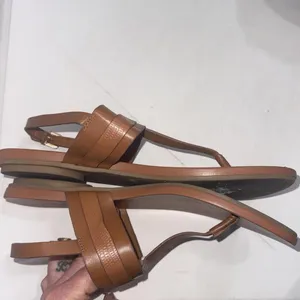MICHAEL KORS Thong Sandals Brown Faux Leather Slingback Designer Shoes Sz 10‎ M thumbnail 12