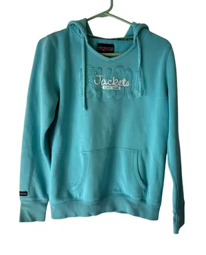 Jansport Vintage 90s‎ Y2k Teal Blue Pullover Hoodie Sweatshirt Logo Women's L thumbnail 1