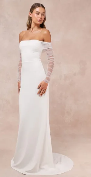 Lulus Beautifully Beloved White Mesh Off-the-Shoulder Maxi Dress Elegant Medium thumbnail 1