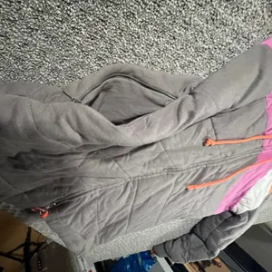 VTG Free People Quilted Hoodie Girl 12 Gray Colorblock Chevron Thermal Lined Zip thumbnail 7