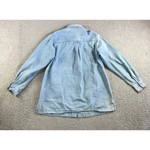 220 Hickory‎ Denim Button Up Shirt Women M Embroidered Feather Western Chore Vtg thumbnail 3