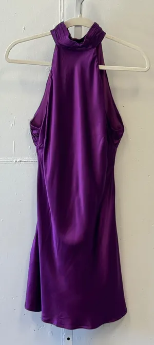 Meshki‎ Purple Satin Halter Mini Dress Open Back Cocktail DR03952WD3 XL Party thumbnail 1