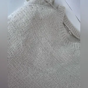 Easel Cream Pearl Cutout Sleeve Fuzzy Knit Sweater S/M thumbnail 13