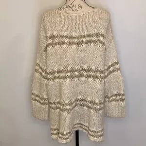 Free People Linus fuzzy striped sweater cotton wool blend in natural M thumbnail 3