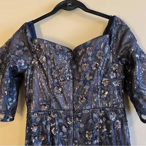 Aidan Mattox Blue Sequin Off the Shoulder‎ Dress Gown Long 6 thumbnail 10