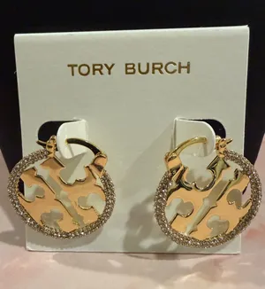 Tory Burch | Gold Plated Logo Crystal-Trim Hoop Earrings thumbnail 1