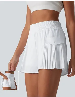 Halara S white High Waisted Pleated 2-in-1 Quick Dry Hiking Baggy Shorts with Po thumbnail 1