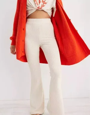 Aerie White Ribbed Flare Pants thumbnail 1