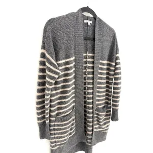 American Eagle Womens Small Gray Striped Open Front Longline‎ Cardigan Sweater thumbnail 3