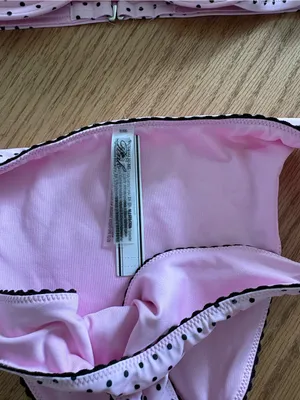 Pink Polka Dot Bikini Set with Black Trim thumbnail 3