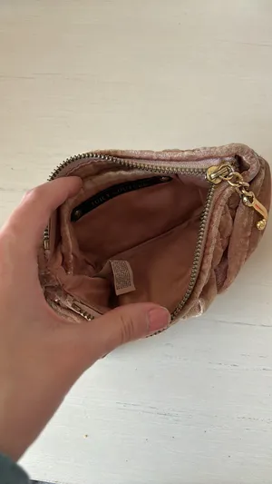 Y2k pink velour velvet quilted wristlet gold hardware thumbnail 9