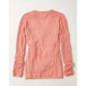 Rosie Neira Anthropologie Wool Blend Peach Longsleeve Ballet Core Wrap Top M thumbnail 2