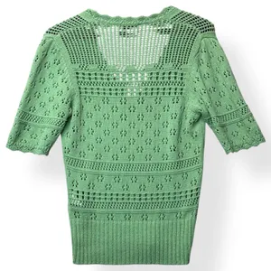 Sandro Paris Joe Pointelle Open Knit Top M Green‎ Cottagecore Soft Girl Romantic thumbnail 4