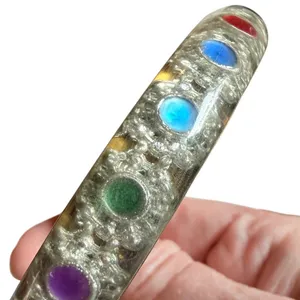 Vintage 1950s Lucite Confetti Bangle Bracelet Multicolor Rhinestone Brass Cuff thumbnail 8