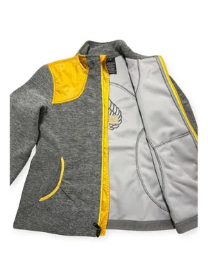 Harley-Davidson Womens Gray Fleece Yellow Quilted Shoulder Zip Jacket Medium Ha thumbnail 5