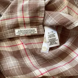 Aéropostale Plaid Button Down Shirt Brown Pink Flannel Top Women’s XL 100% Cotto thumbnail 5
