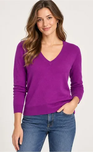 Loft Purple Cashmere V-Neck Cozy Women's Sweater thumbnail 1