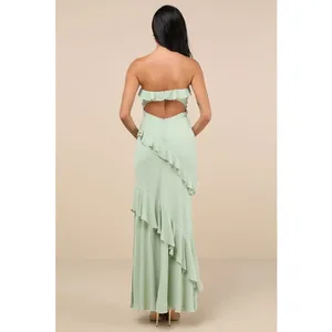NWT Lulus Dramatic Allure Sage Green Ruffled Cutout Strapless Maxi Dress Sz XL thumbnail 3