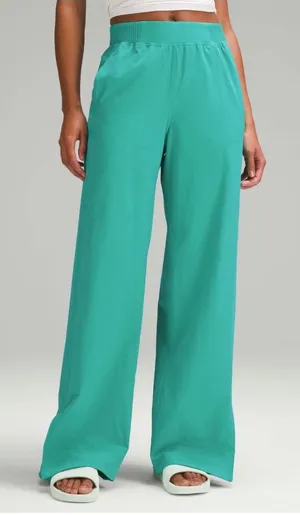 Lululemon Stretch Woven Wide Leg High Rise Pant Kelly Green XL Slit Hem thumbnail 1