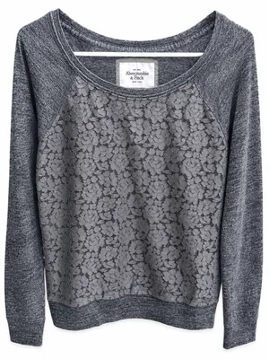 Abercrombie & Fitch Gray Floral Lace Sweatshirt Pullover Top Medium Y2K thumbnail 2