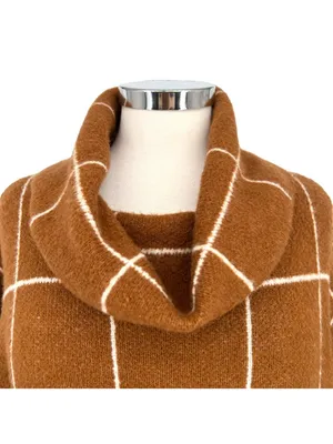 Lumière Windowpane Cowl Neck Sweater Brown Size Medium thumbnail 3