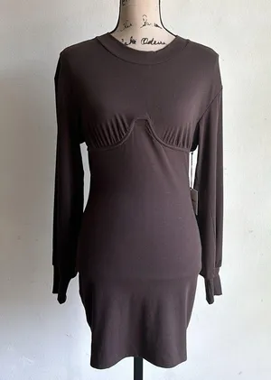 X Revolve Tina Ribbed Underwire Chocolate Brown Dress Size Small NWT thumbnail 4