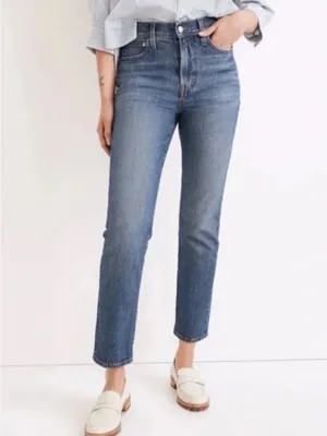 Madewell The Perfect Vintage Crop High-Waist Straight Jeans in Medium Blue, 26 thumbnail 2