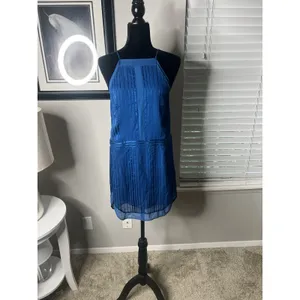 Mason by Michelle‎ Mason Mini Silk Slip Dress 0 Blue Halter Lined thumbnail 5