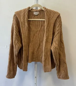 Universal Thread Brown Cable Knit Open Front Cardigan Sailor Collar Sweater thumbnail 1
