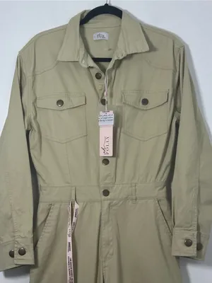 Oh Polly Blake Sage Twill Cargo Utility Jumpsuit Long Sleeve Sz 6 Wide Leg NEW thumbnail 4