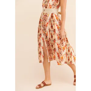 Agua Bendita Goldenrod Button Midi Dress Jazmin Orange Cream Womens Size Large thumbnail 3