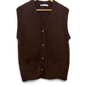 Zara Women Brown Llama Blend Oversized Knit Button Front Sweater Vest Small thumbnail 2