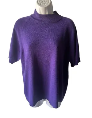 Drapers & Damon Purple Knit Sweater Mock Neck Short Sleeve Raglan Size XL thumbnail 1