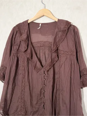 Free People Women’s Isn’t She Lovely Tunic Top Sheer Boho in Chocolate Lava M thumbnail 4