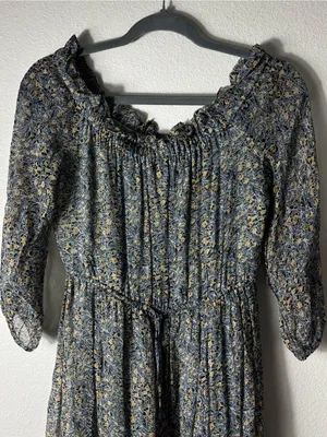 Anthropologie Kira Off-The-Shoulder Peasant Dress Blue Floral Size 0 thumbnail 3